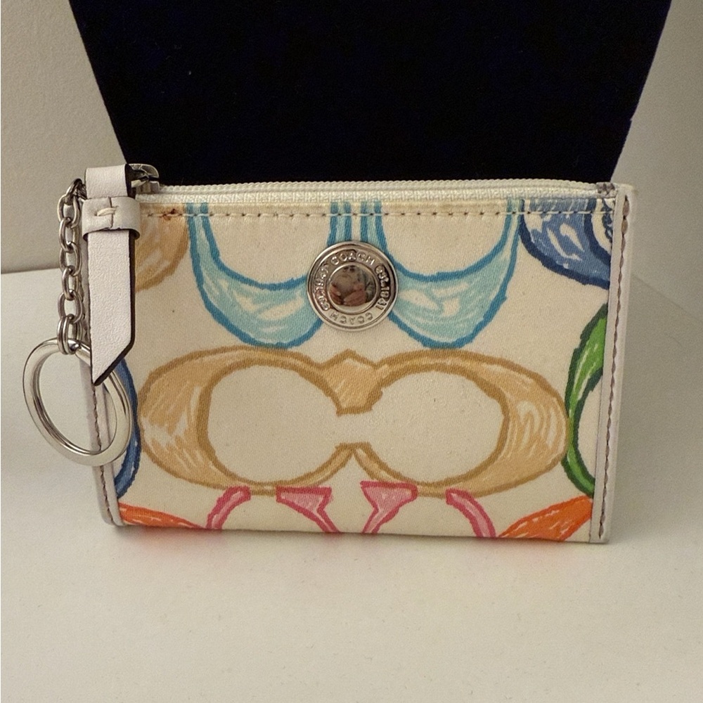 Coach Scribble Logo mini keychain wallet